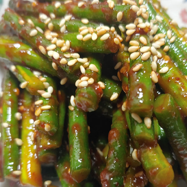 【自家製】茎ニンニクの辛味噌漬け 500g (マヌルジョン・にんにくの芽):韓国市場
