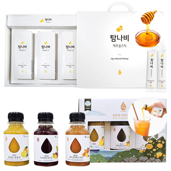 【済州島 天然ハチミツスティック 純度100%】+【天然発酵飲むお酢 ミニボトル 3種セット】 韓国お土産 ギフトセット