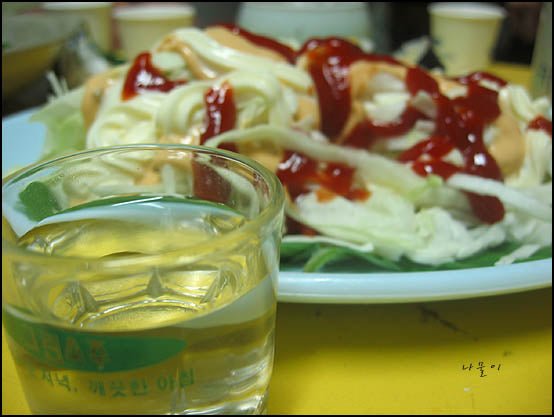 いか刺とチャミスルを飲む
